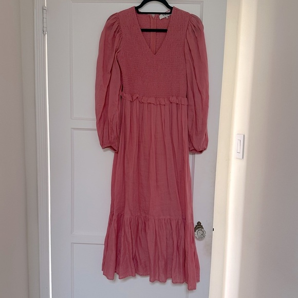 Sea NY Pink Long Sleeved Hattie Ramie Smocked Dress in Sorbet Ruffled - Picture 5 of 14